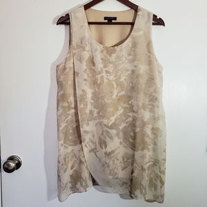 H by Halston Flowy Sleeveless Shirt ln Beige Floral Print,🎁